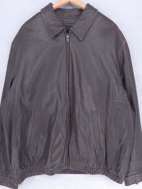 Brooks Brothers Dark Brown Leather Bomber Jacket With Removable Liner
